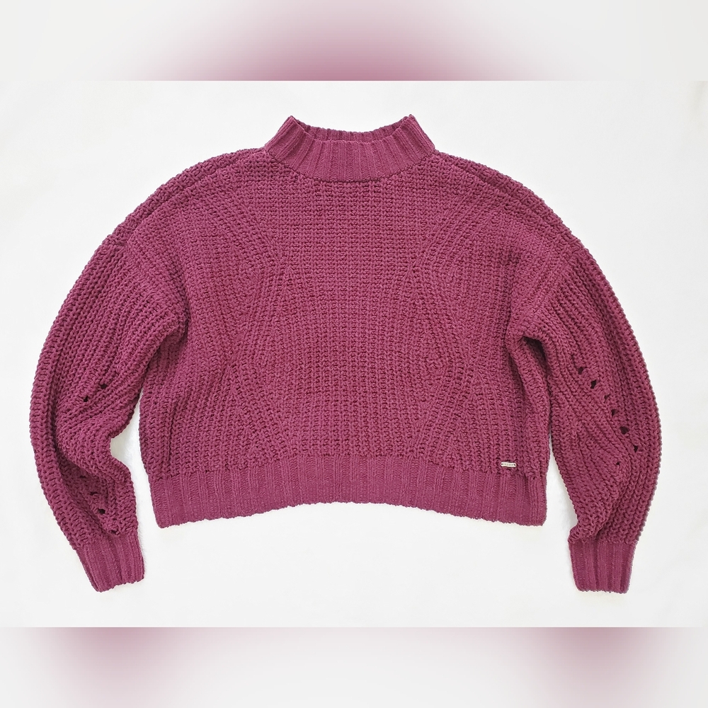 Hollister Chunky Chenille Knit Burgundy Sweater Crop S Small